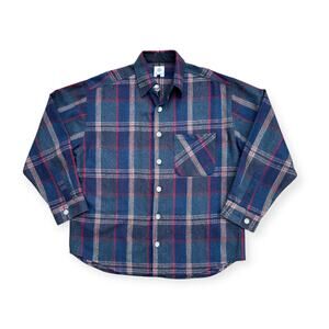 Woolrich Wool Flannel Plaid Button Up Shirt Men's Large Blue Rockabilly Gorpcore